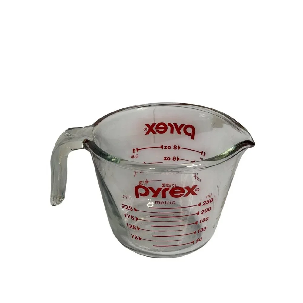 PYREX 250ml 1 Cup Glass Measuring Cup Red Lettering Small Liquid Measure Kitchen
